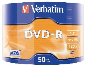 43791, DVD-R, 4.7GB 16x Wrap Matt Silver, Verbatim 50-ცალიანი