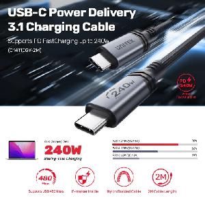 C14110GY-2M,UNITEK 2M,  CM to CM Power Delivery 3.1 240W Charging Cable, Black