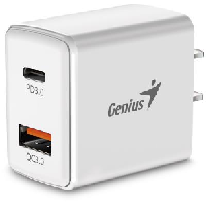 PD-20AC ,GENIUS charger PD-20AC,EU,20W,USB-C port and USB-A port,USB-C PD3.0, White 