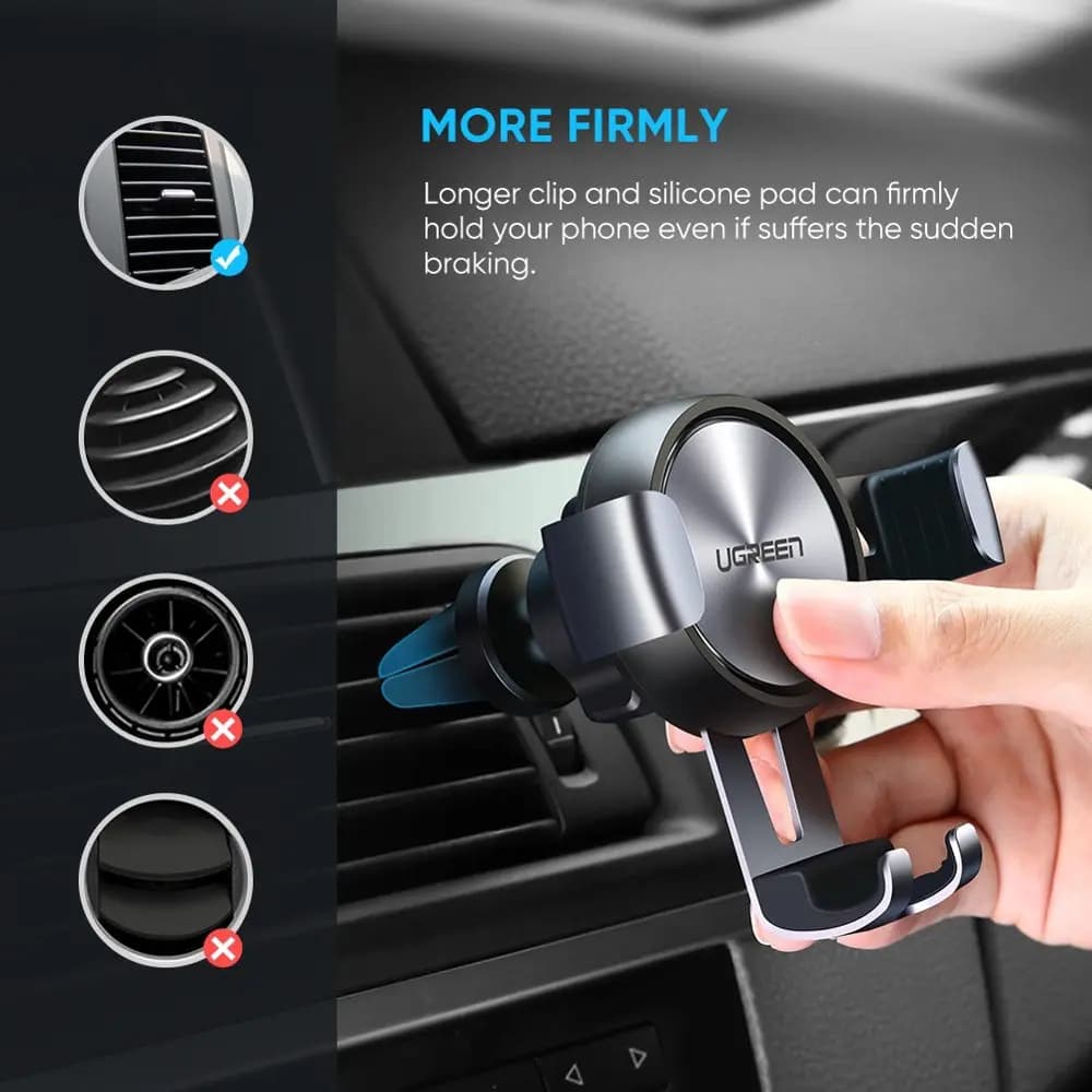 UGREEN 50564 Gravity Drive Air Vent Mount Phone Holder Gray