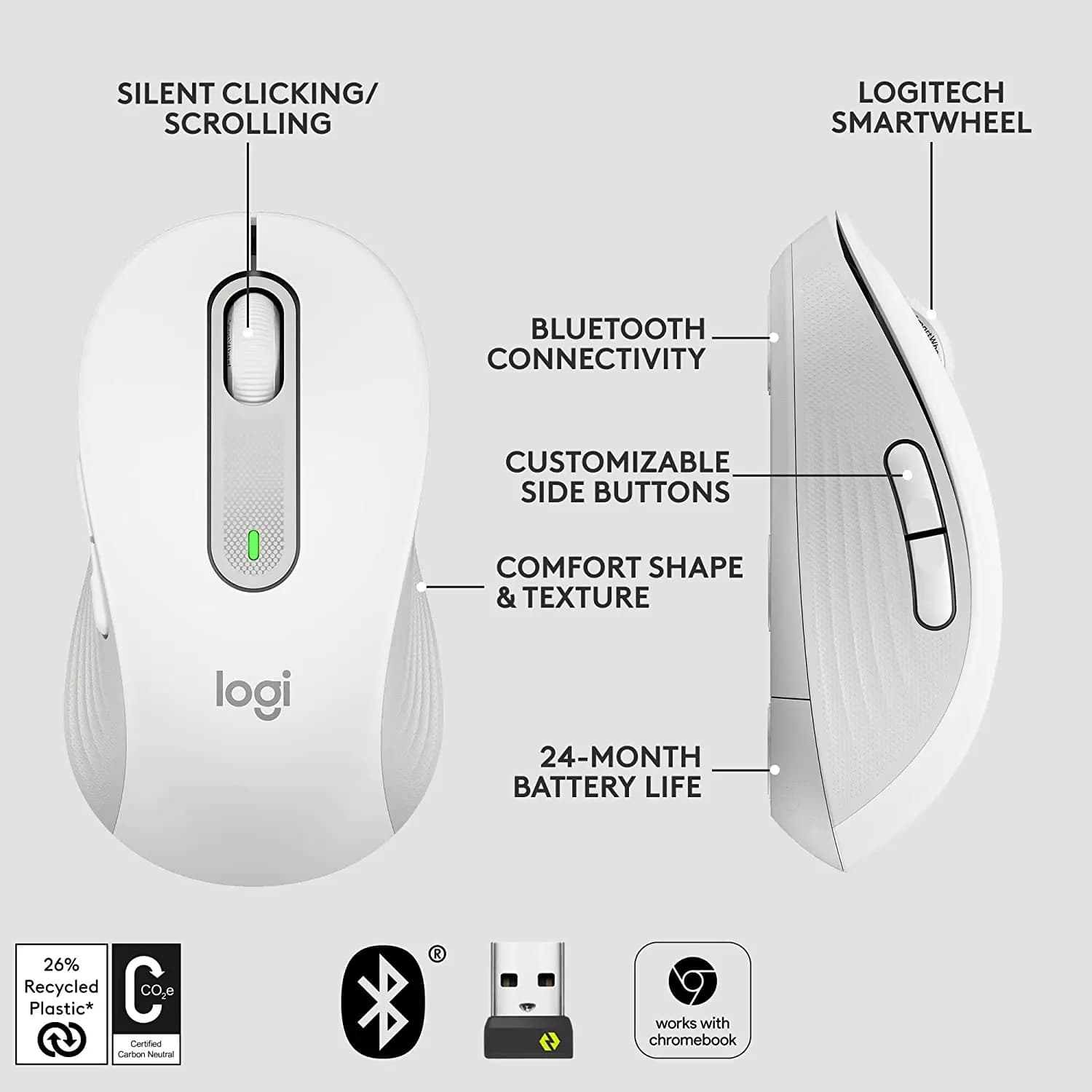 logitech, M650, Mouse OFF-White