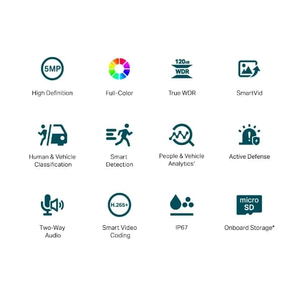 VIGI C350(4mm), TPLINK, Camera, 5MP Outdoor Full-Color Bullet 1/2.7 CMOS F1.6, IP67, H.265+ 2 Way Audio, SD Card up to 512G PoE