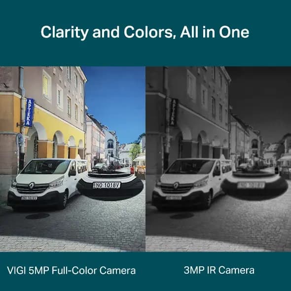 VIGI C350(4mm), TPLINK, Camera, 5MP Outdoor Full-Color Bullet 1/2.7 CMOS F1.6, IP67, H.265+ 2 Way Audio, SD Card up to 512G PoE