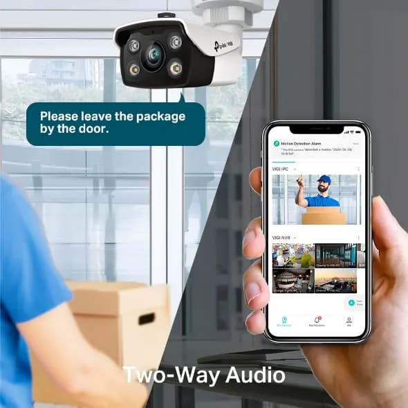 VIGI C350(4mm), TPLINK, Camera, 5MP Outdoor Full-Color Bullet 1/2.7 CMOS F1.6, IP67, H.265+ 2 Way Audio, SD Card up to 512G PoE
