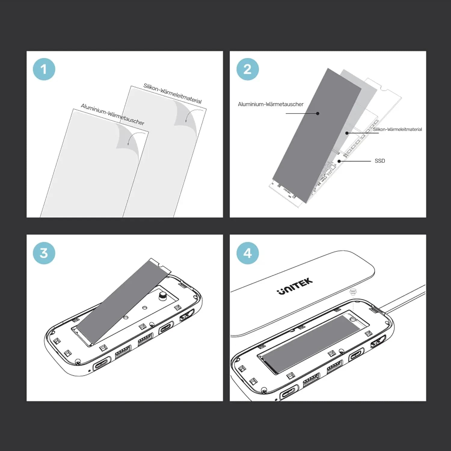 D1046A, UNITEK,6-in-1 USB-C 10Gbps Hub with M.2 SSD Enclosure 2*USB-A+USB-C 10Gbps+PD100W+HDMI 4K60Hz+M.2 PCIe/NVMe SSD