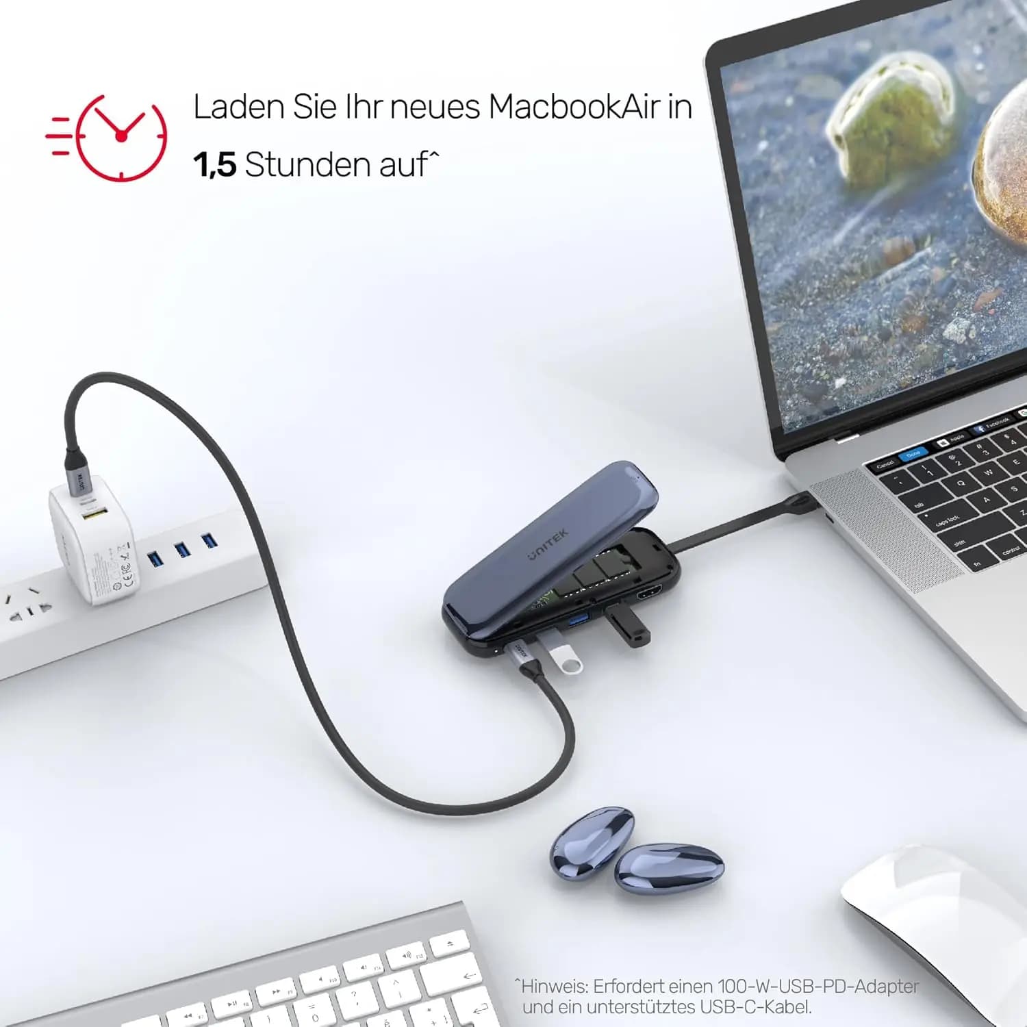 D1046A, UNITEK,6-in-1 USB-C 10Gbps Hub with M.2 SSD Enclosure 2*USB-A+USB-C 10Gbps+PD100W+HDMI 4K60Hz+M.2 PCIe/NVMe SSD