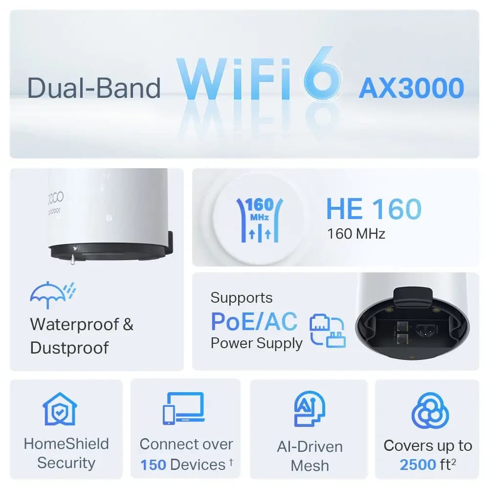 TP-Link, Deco X50-Outdoor(1-pack), AX3000 Outdoor/Indoor Mesh Wi-Fi 6