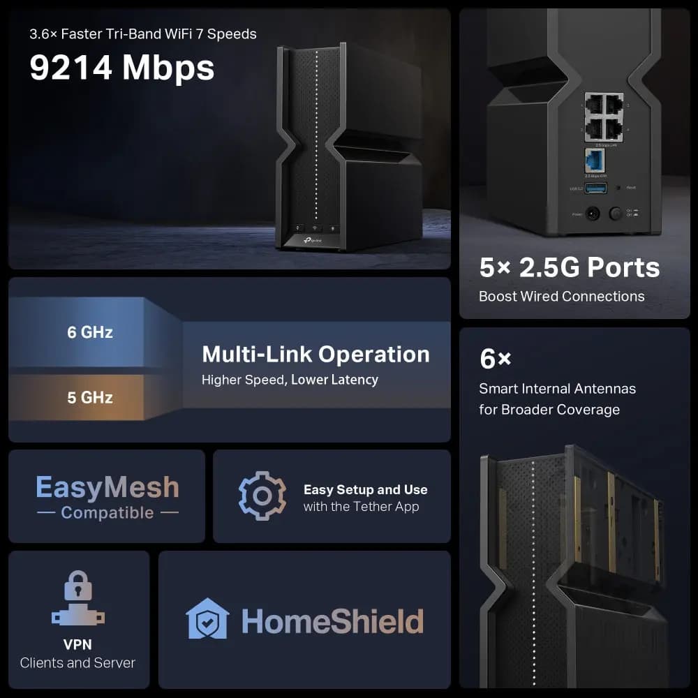 TP-Link, Archer BE550, BE9300 Tri-Band Wi-Fi 7 Router