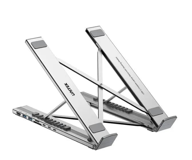 D1137A, UNITEK, Laptop Stand, Foldable, with Docking Station- 2*USB-A+USB-C 5Gbps+HDMI 4K+SD/Micro SD+PD 100W), Space Grey.