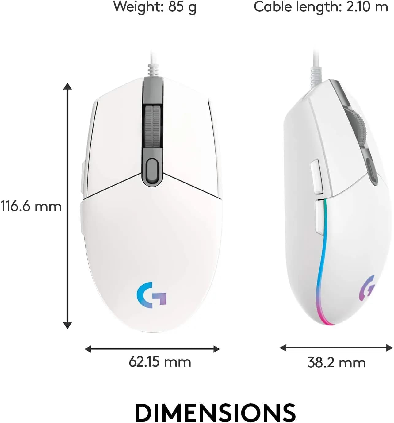 logitech, G203, Mouse (RGB) White