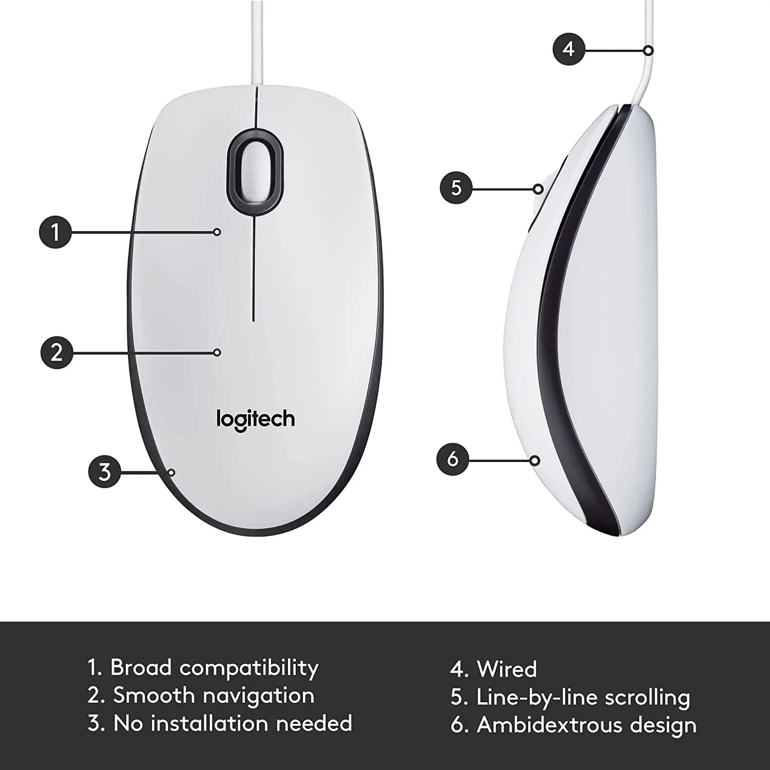 logitech, M100, Mouse White