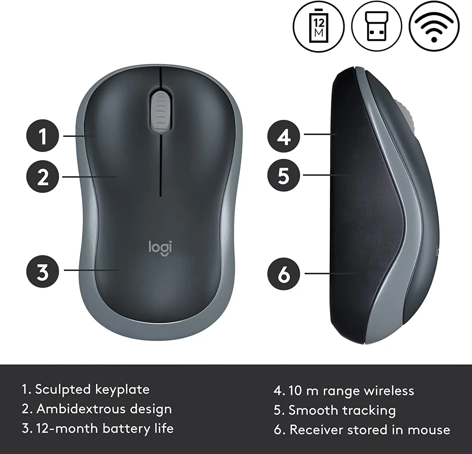 logitech M185 Mouse Grey