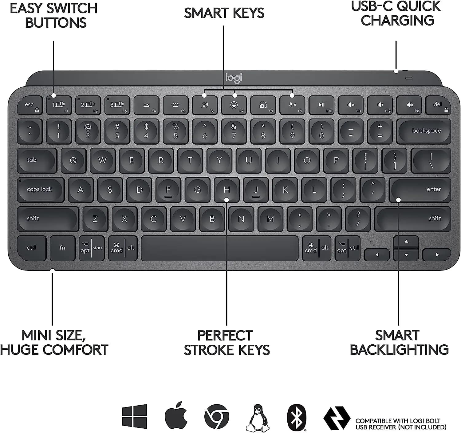 logitech, MX Keys Mini, Graphite