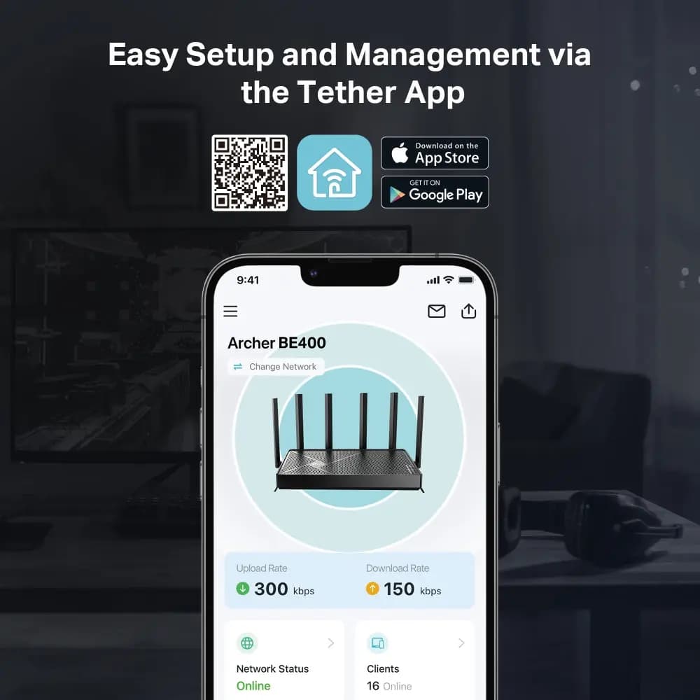 TP-Link, Archer BE400, BE6500 Dual-Band Wi-Fi 7 Router