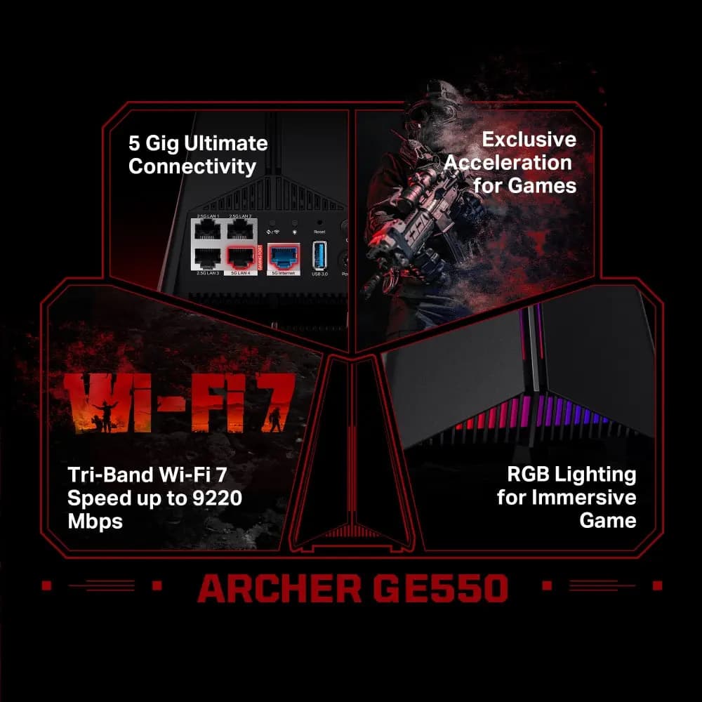 TP-Link, Archer GE550 BE9300 Tri-Band Wi-Fi 7 Gaming Router