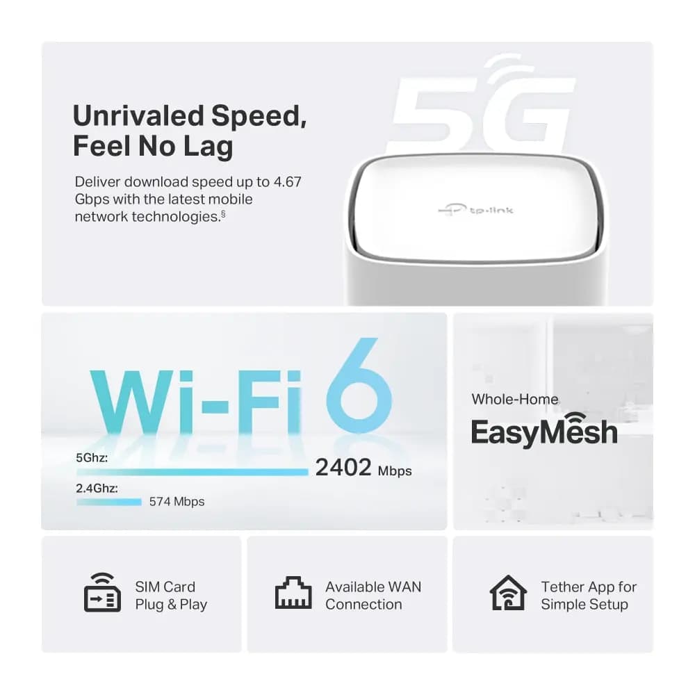 TP-Link, Archer NX500 5G LTE WiFi Router, AX3000 Wireless Dual-Band Gigabit Router