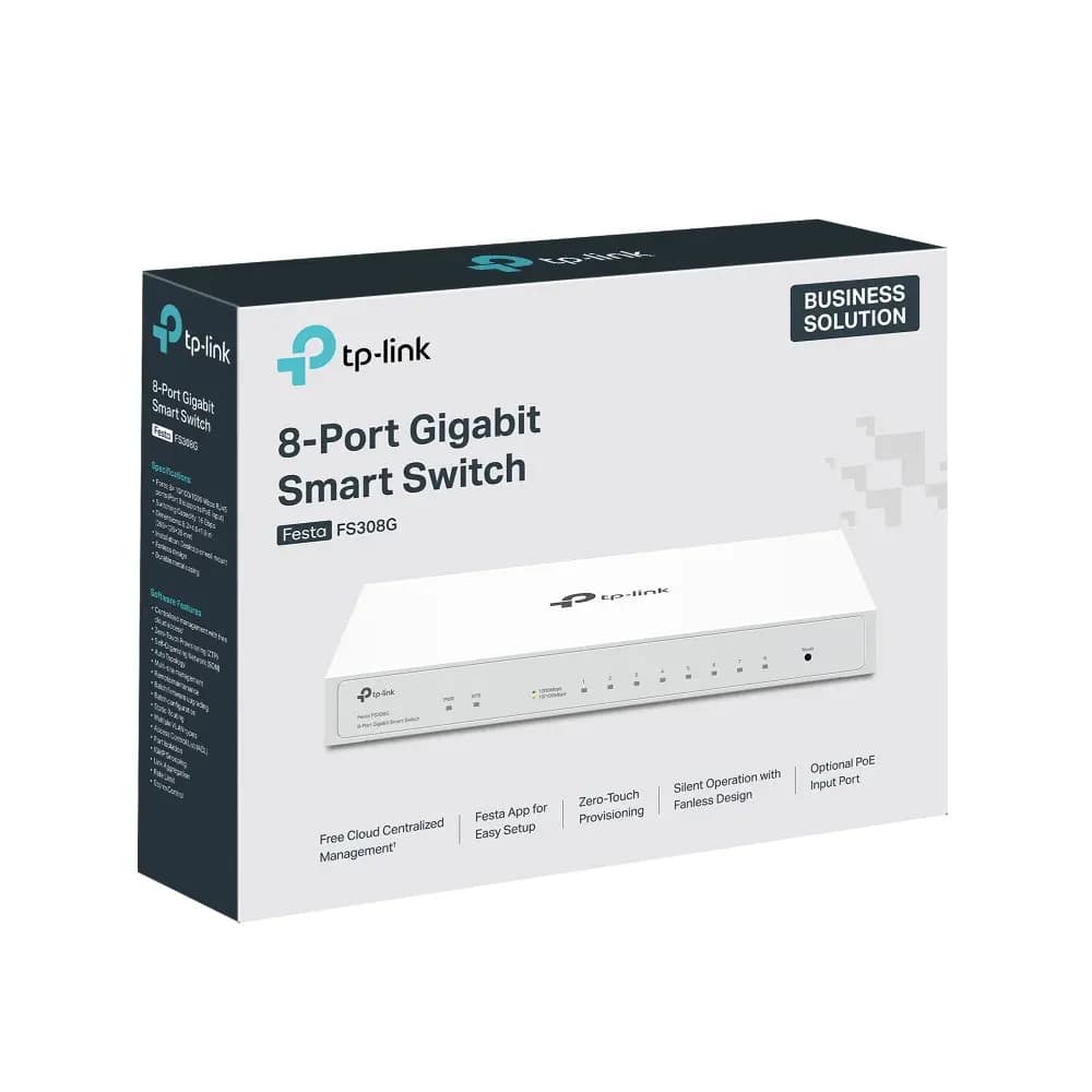 TP-Link, Festa FS308G, 8-Port 10/100/1000Mbps Smart Switch, Supports PoE input