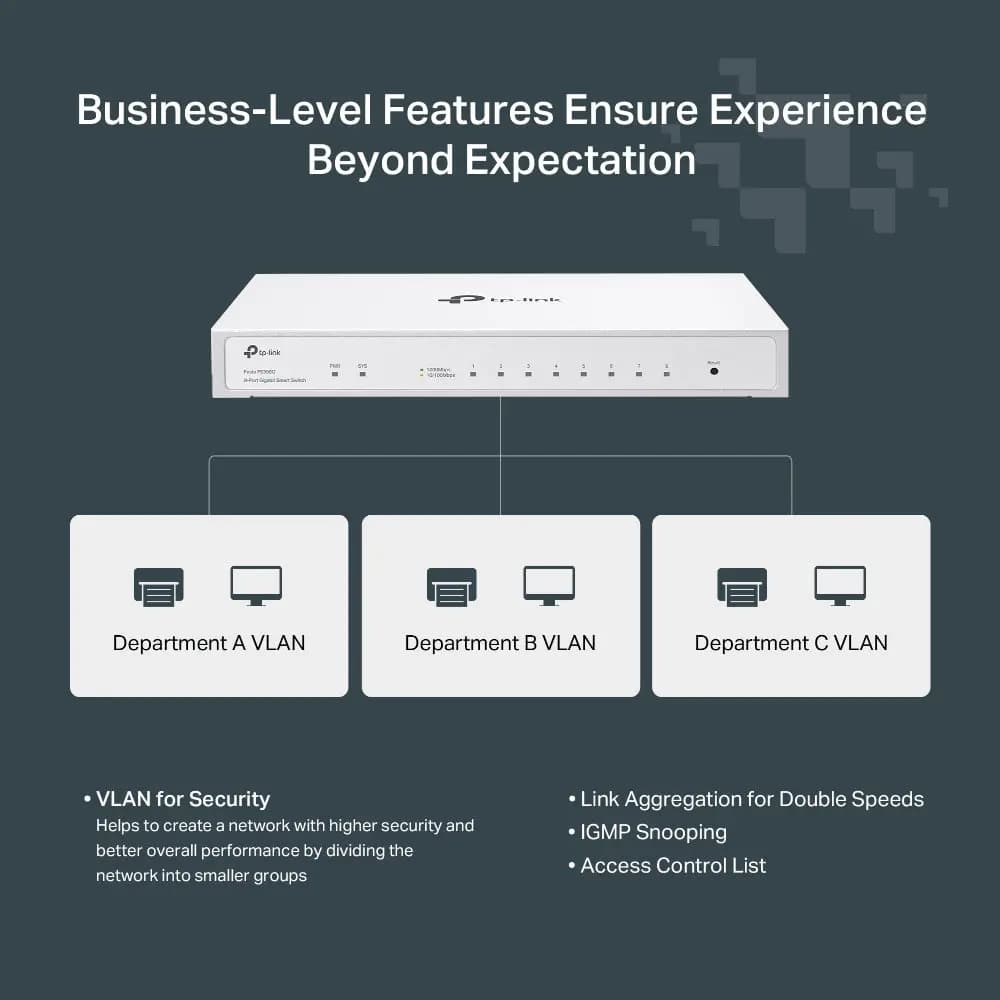 TP-Link, Festa FS308G, 8-Port 10/100/1000Mbps Smart Switch, Supports PoE input