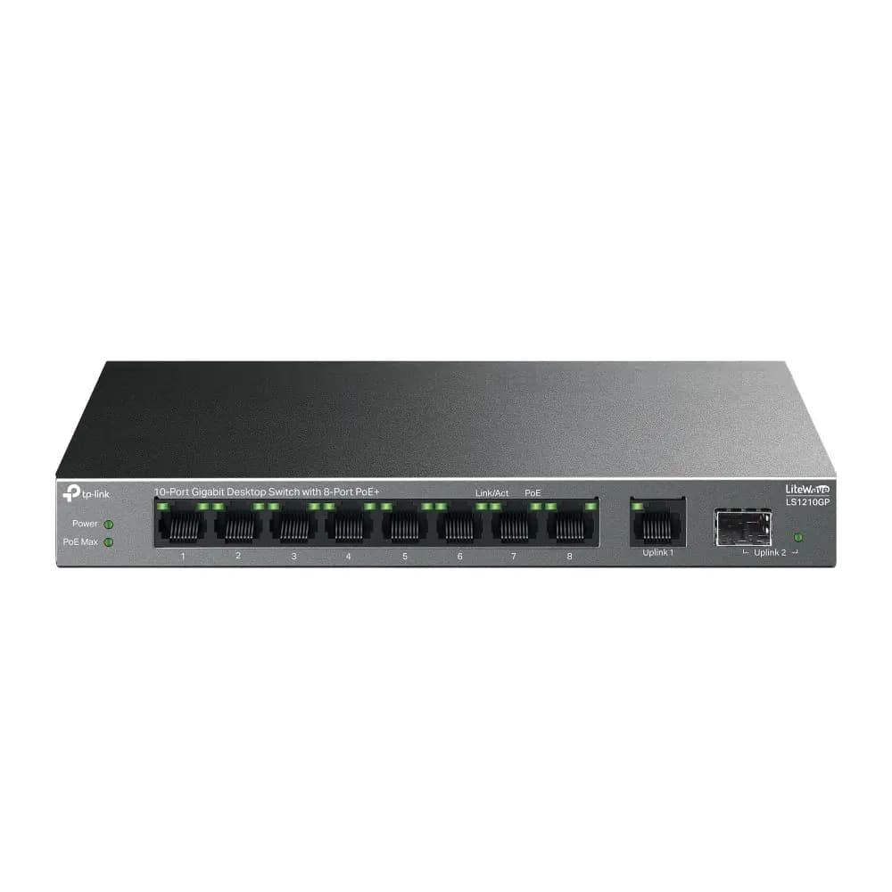 TP-Link, LS1210GP, 9-Port Gigabit Desktop Switch with 8-Port PoE+
