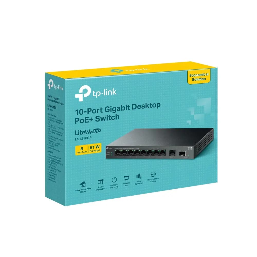 TP-Link, LS1210GP, 9-Port Gigabit Desktop Switch with 8-Port PoE+