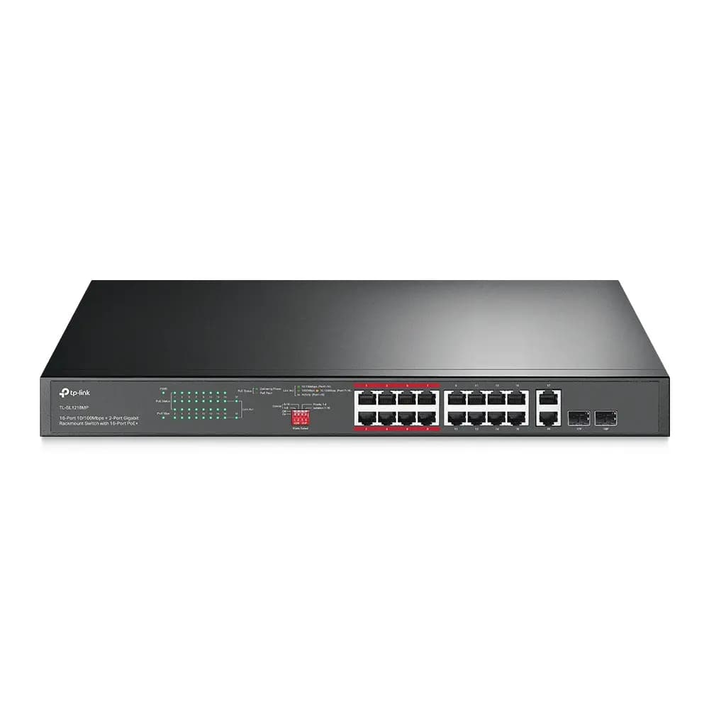 TP-Link, TL-SL1218MP, 16-Port 10/100Mbps+2-Port Gigabit Rackmount Switch with 16-Port PoE+