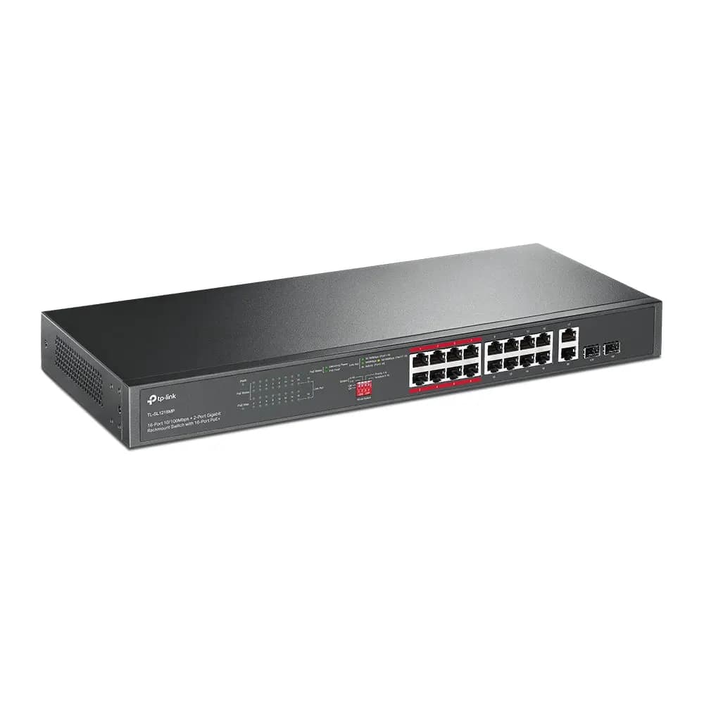 TP-Link, TL-SL1218MP, 16-Port 10/100Mbps+2-Port Gigabit Rackmount Switch with 16-Port PoE+