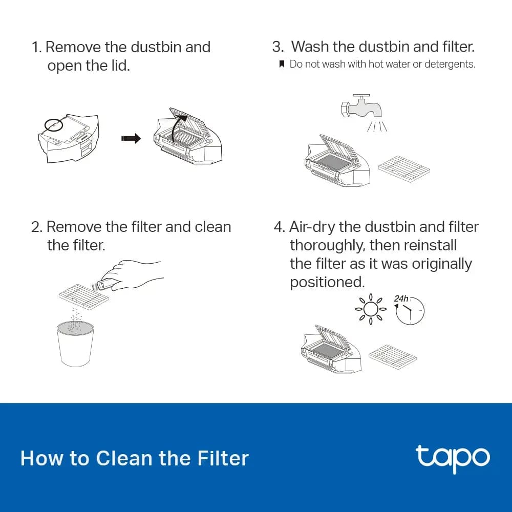 TP-Link, Tapo RVA105, Robot Vacuum Replacement Kit Main Brush ×1, Side Brush ×2, Washable HEPA Filter ×2