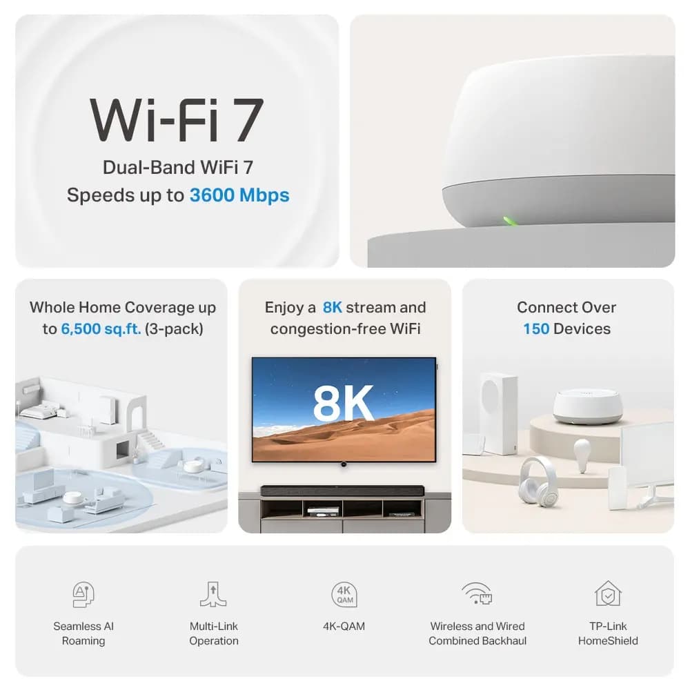 TP-Link, Deco BE22(1-pack), BE3600 Whole Home Mesh WiFi 7