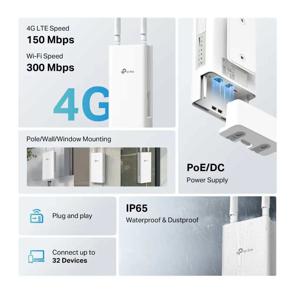 TP-Link, TL-MR100-Outdoor, 4G 300 Mbps Wi-Fi Outdoor Router