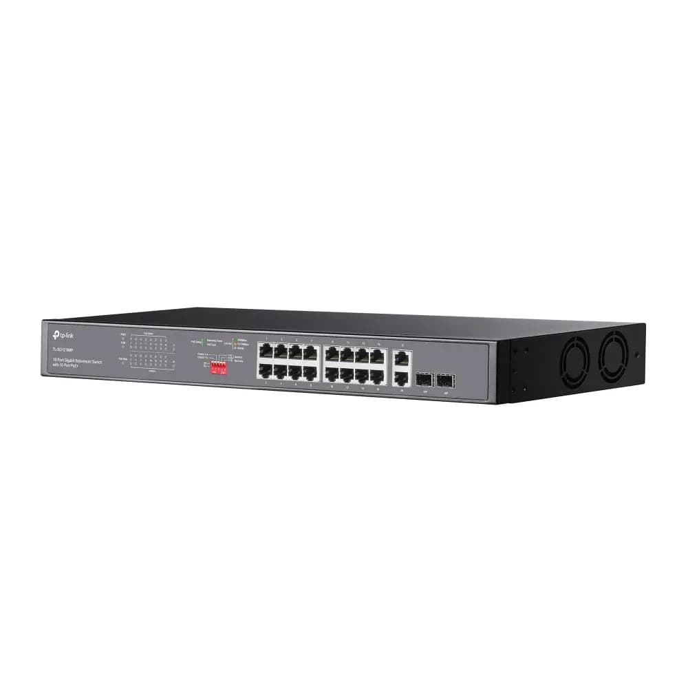 TP-Link, TL-SG1218MP, 16× Gigabit PoE+ RJ45 ports, 2× Gigabit on-PoE RJ45 ports, and 2× Combo Gigabit SFP slots 802.3af/at