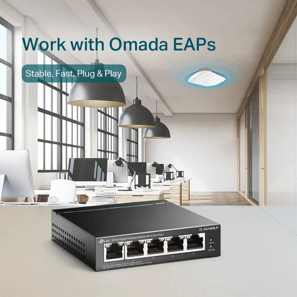 TP-Link, TL-SG1005LP, Switch, 5-Port Gigabit Desktop Switch with 4-Port PoE+.