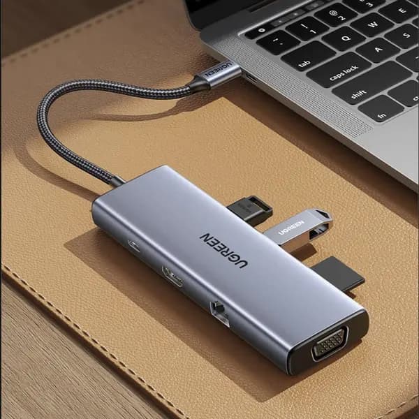 CM498, UGREEN, USB HUB, USB-C, USB, HDMI, VGA, RJ45, SD, TF, Hub, Gray.
