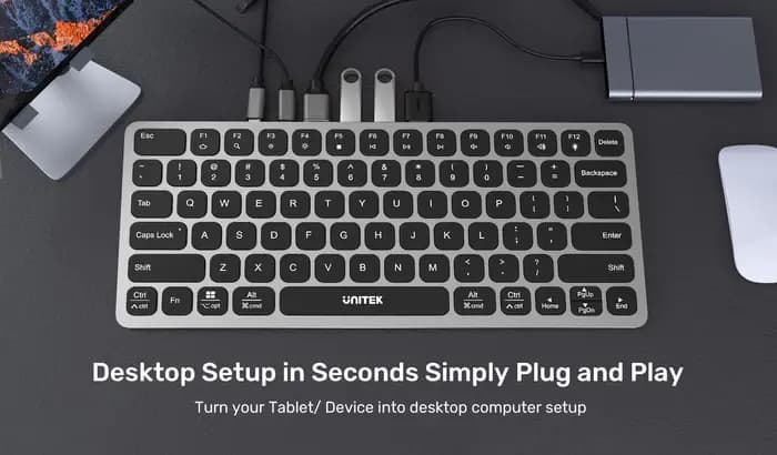 UNITEK, D1092A, 9-in-1 USB-C Keyboard Hub, Grey
