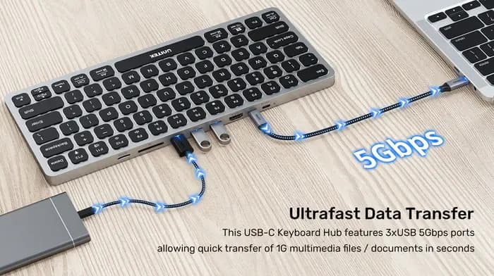 UNITEK, D1092A, 9-in-1 USB-C Keyboard Hub, Grey