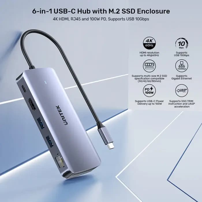 D1120A, UNITEK, USB HUB, 6-in-1 USB-C 10Gbps Hub.