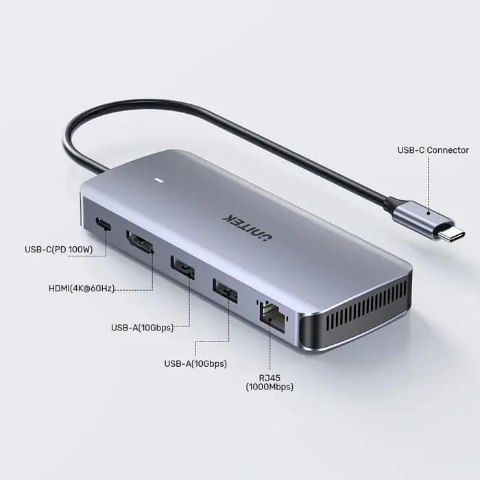 D1120A, UNITEK, USB HUB, 6-in-1 USB-C 10Gbps Hub.