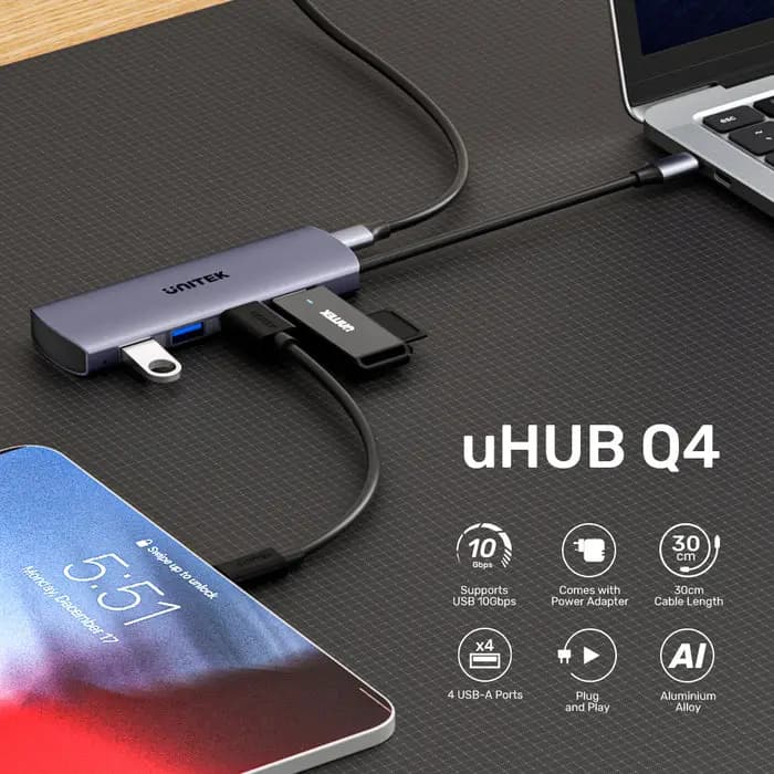 H1112E, UNITEK, USB HUB, 4-in-1 USB-C 10Gbps Hub (4*USB-A).