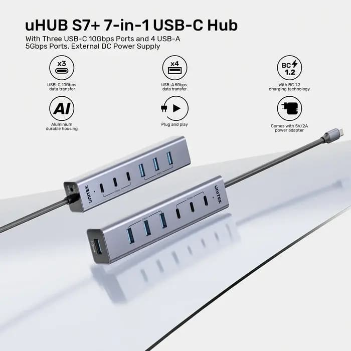 H1335A, UNITEK, USB HUB, 7-in-1 USB-C 10Gbps Hub (3*USB-C 10Gbps+ 4*USB-A 5Gbps).