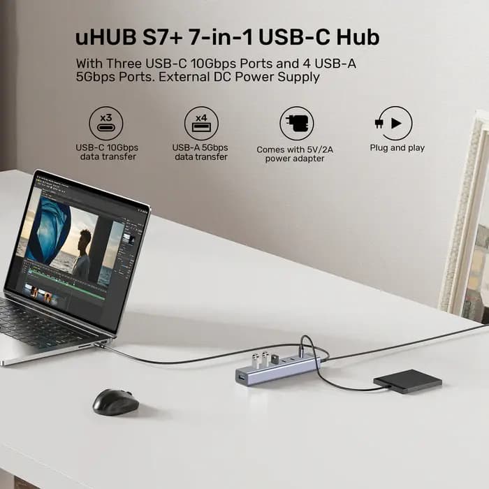 H1335A, UNITEK, USB HUB, 7-in-1 USB-C 10Gbps Hub (3*USB-C 10Gbps+ 4*USB-A 5Gbps).