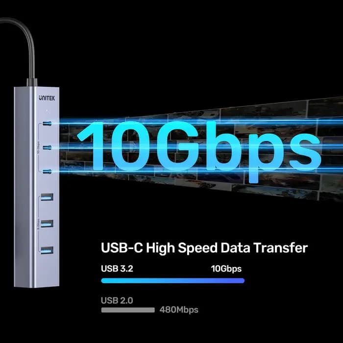 H1335A, UNITEK, USB HUB, 7-in-1 USB-C 10Gbps Hub (3*USB-C 10Gbps+ 4*USB-A 5Gbps).