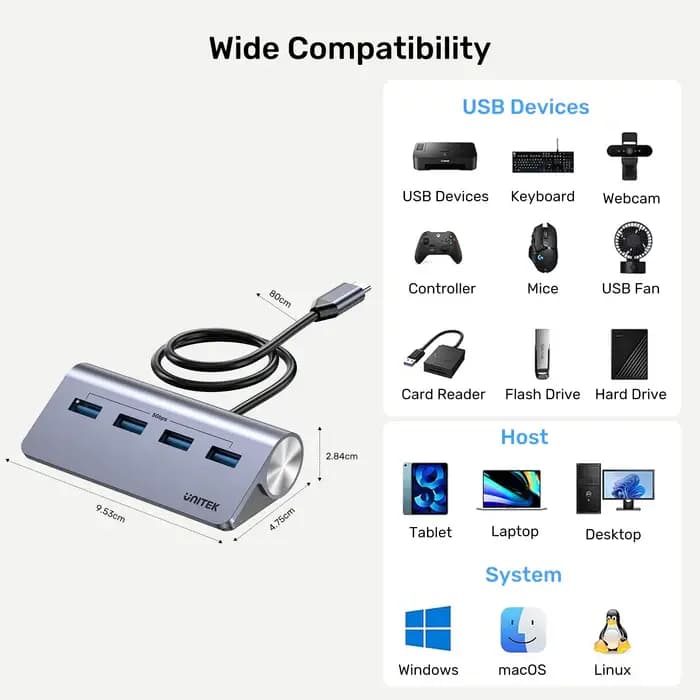 H1337BGY01 UNITEK 4-in-1 USB-C 5Gbps Hub (4*USB-A 5Gbps)