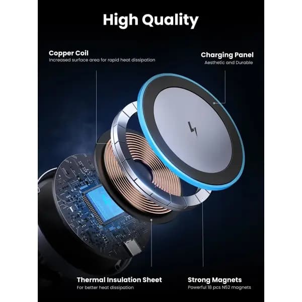 Qi2, UGREEN, Car Charger, 15W, Wireless Car Mount Charger, Black/Grey.