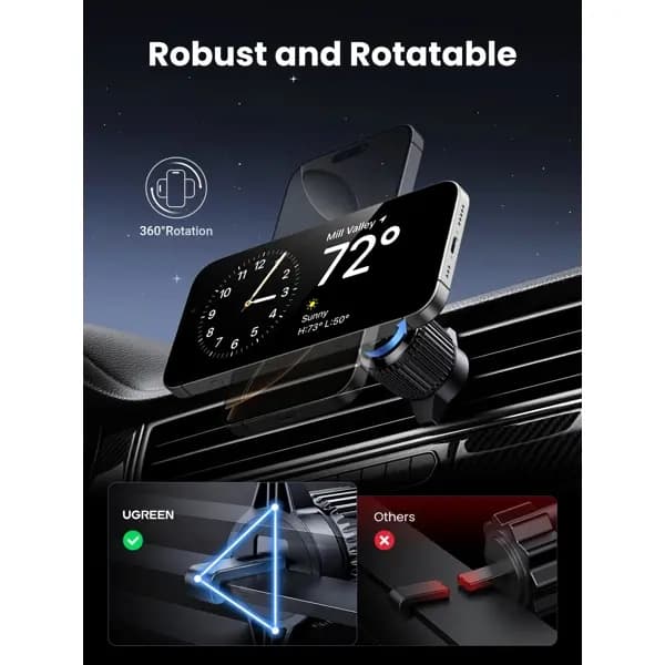 Qi2, UGREEN, Car Charger, 15W, Wireless Car Mount Charger, Black/Grey.