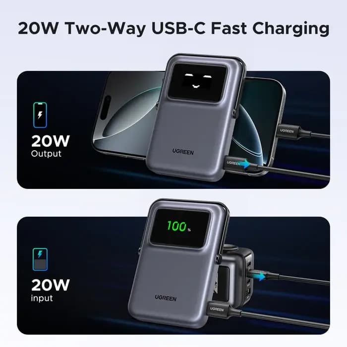 UGREEN, PB572, Power Bank, Uno, 10000mAh, Magnetic Wireless, Grey.