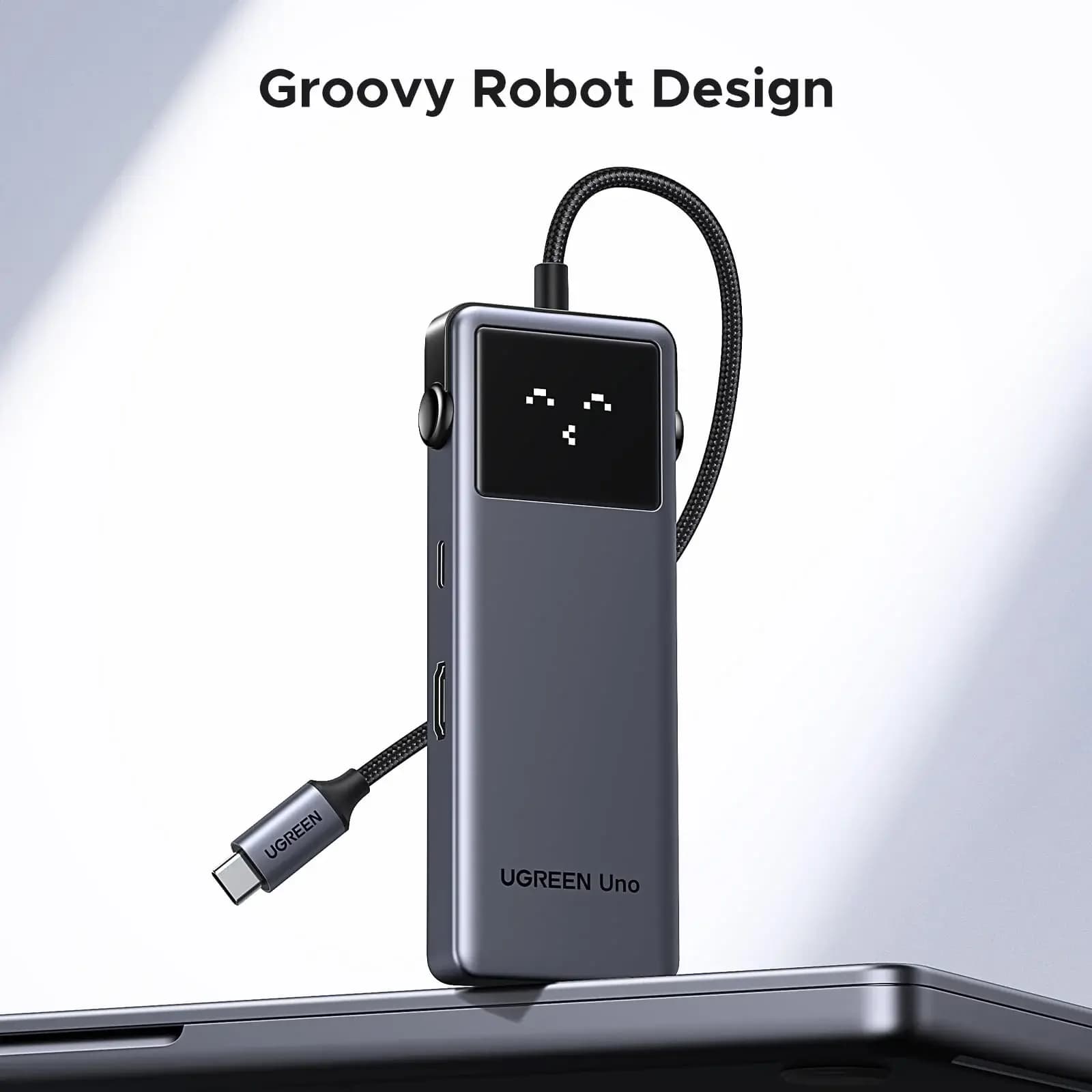 CM888, UGREEN, USB HUB, Groovy Robot, 6-in-1, HDMI, USB-A, Type-C, HUB, Space Gray.