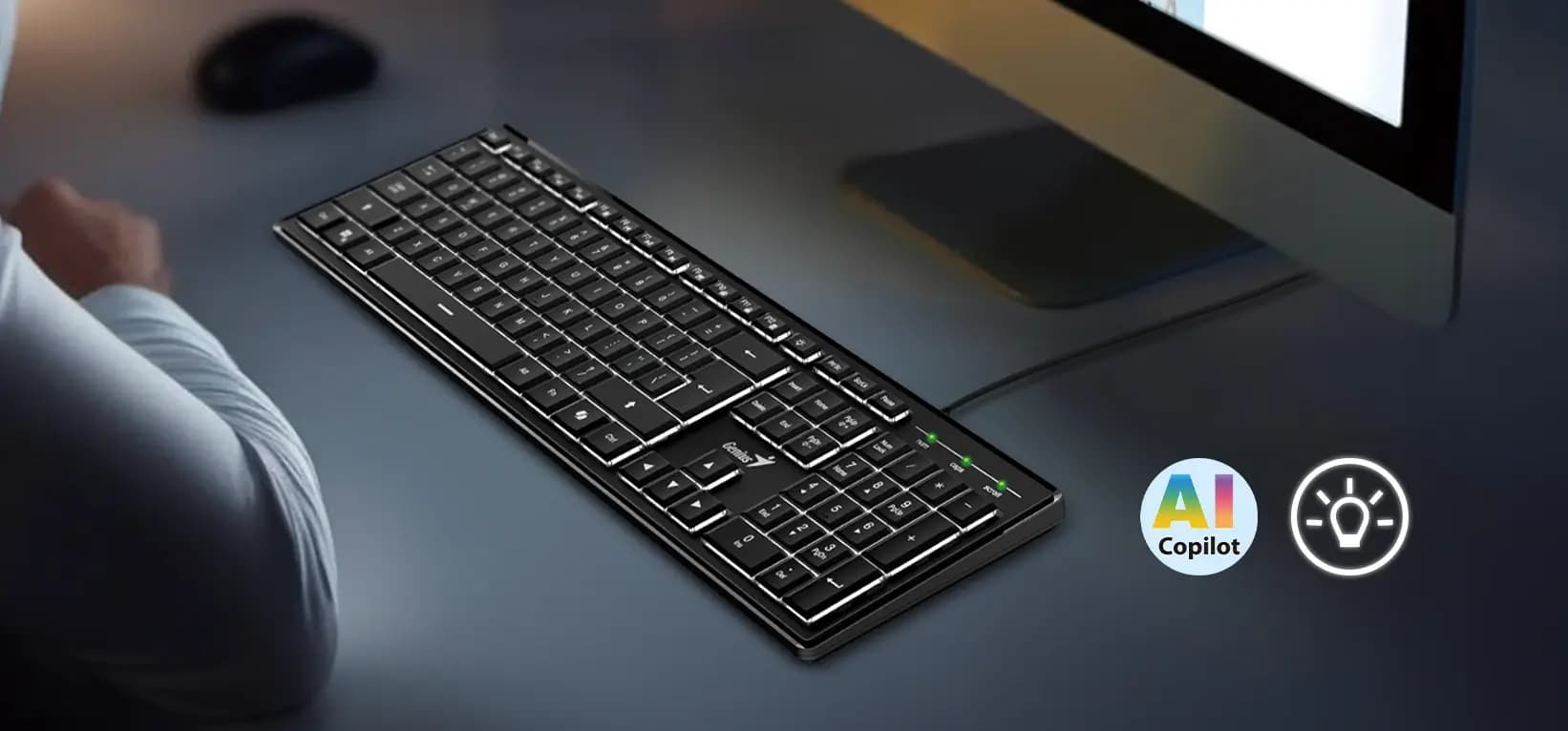 Genius, SlimStar 820, AI Copilot Key, Keyboard, Black