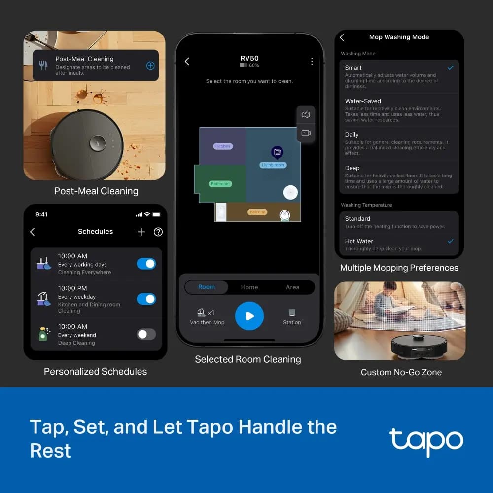 TP-Link, Tapo RV50 Pro Omni, All-in-One Dock, Robot Vacuum Cleaner, Black