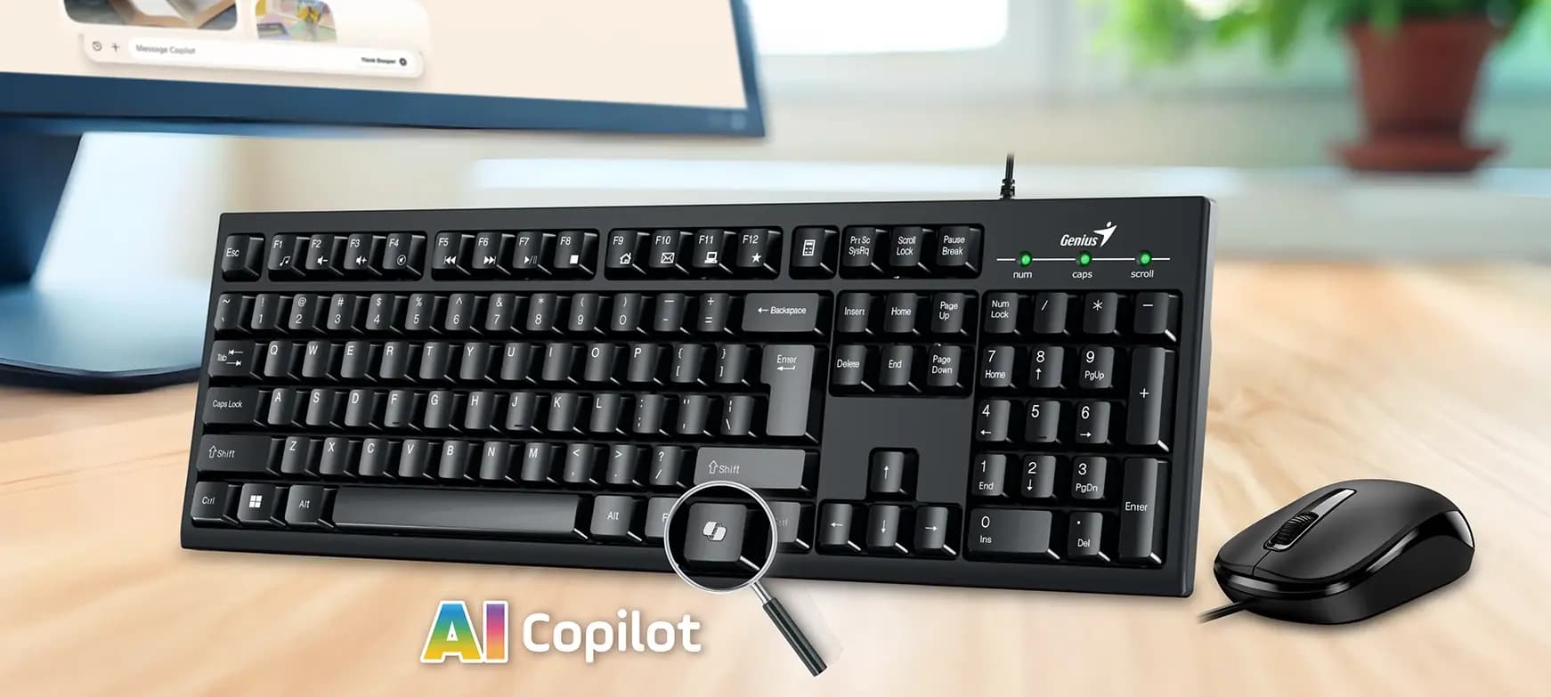 Genius, KM-100SE, AI Copilot Key, Keyboard + Mouse, Black