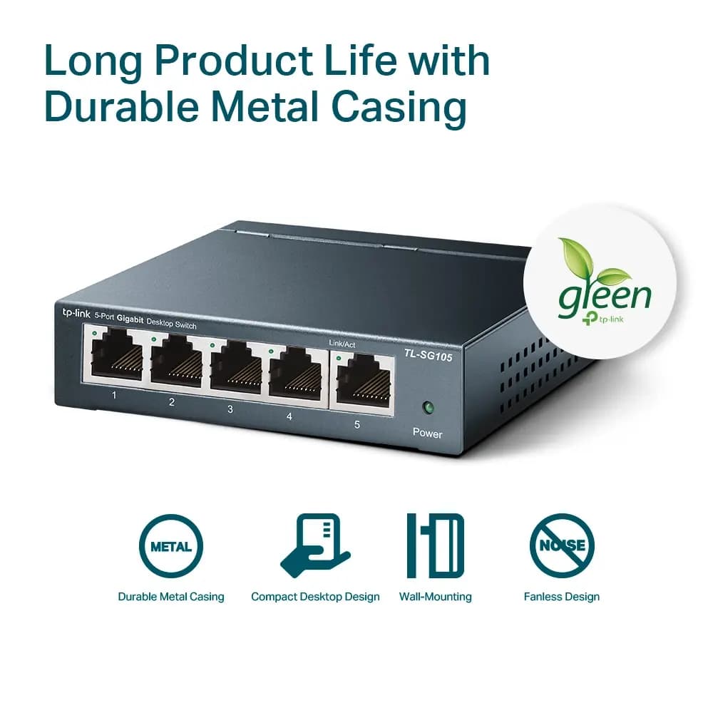 TP-Link, TL-SG105, 5-Port 10/100/1000Mbps Desktop Switch