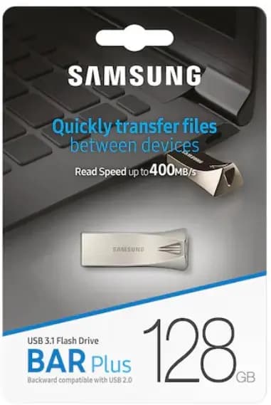 BAR Plus , SAMSUNG, Flash Memory, 128GB, USB A 3.2 Gen1, Up to 400MB/s read.